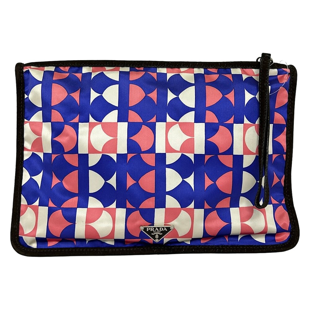 Prada Clutch Bag VA0302 White Blue Pink Satin Suede